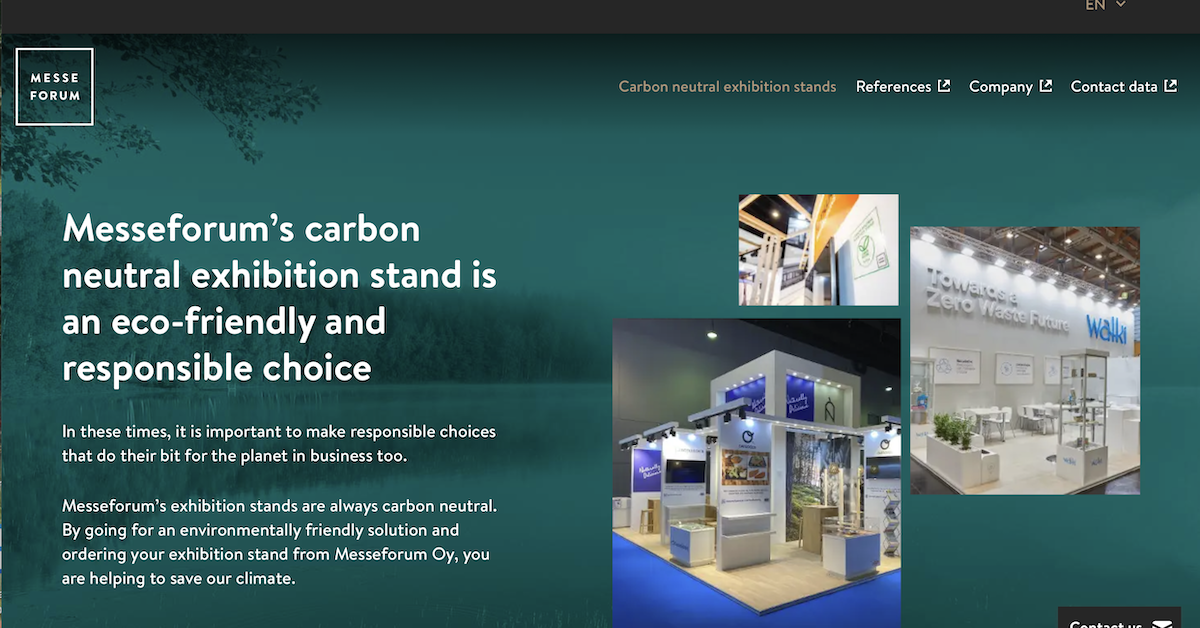 A separate theme page for carbon neutral exhibition stand