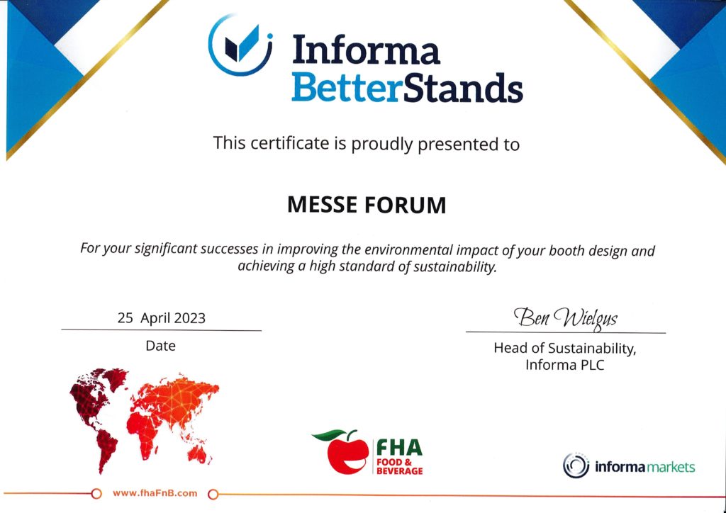 Better Stands award certifikate of Messeforum